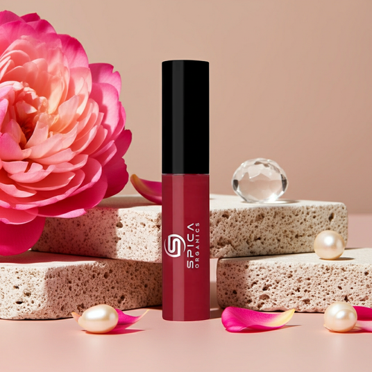 SPICA ORGANICS organic lip gloss texture with deep plumping hydration, non-sticky finish