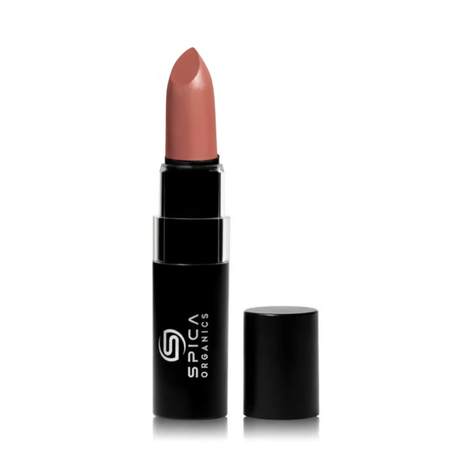 Lipstick with black casing and visible brand logo on a white background