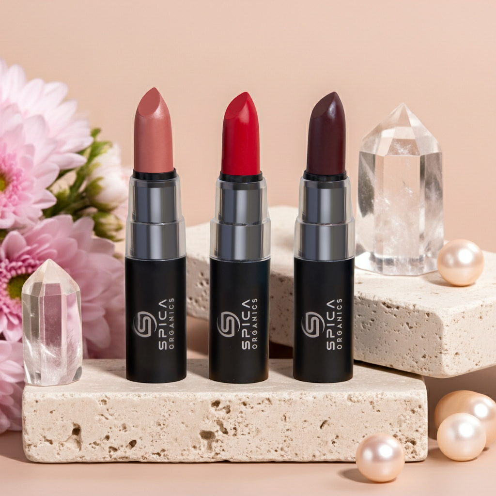 SPICA ORGANICS Organic Crème Lipstick in high-luster casing, symbolizing ultimate clean luxury