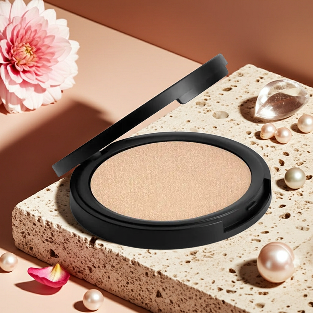 Spica Organics luxury organic highlighter pressed powder compact with certified natural ingredients for luminous glow