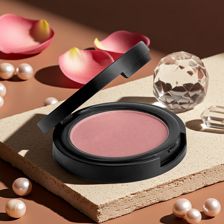 Spica Organics luxury organic blush pressed powder compact open showing antioxidant-rich mineral formula