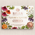 Spica Organics gift card with nature-themed design on a textured beige background