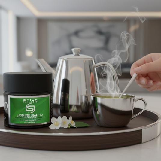 ORGANIC JASMINE LEAF TEA Brewed - Light Golden Infusion with Ethereal Floral Notes - Spica Organics