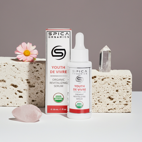 YOUTH DE VIVRE Organic Revitalizing Serum Bottle - Powerful Astaxanthin Camu Camu Amla Green Tea 12 Oils - Spica Organics